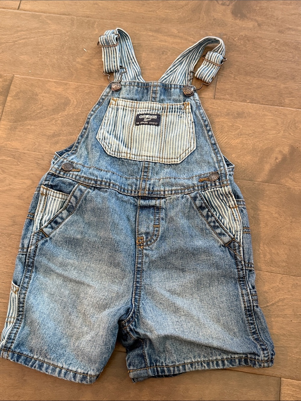 OshKosh B'gosh Blue Denim Striped Pocket Kids Overalls
